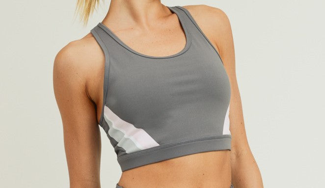 Gray Sports Bra with Pastel Decor
