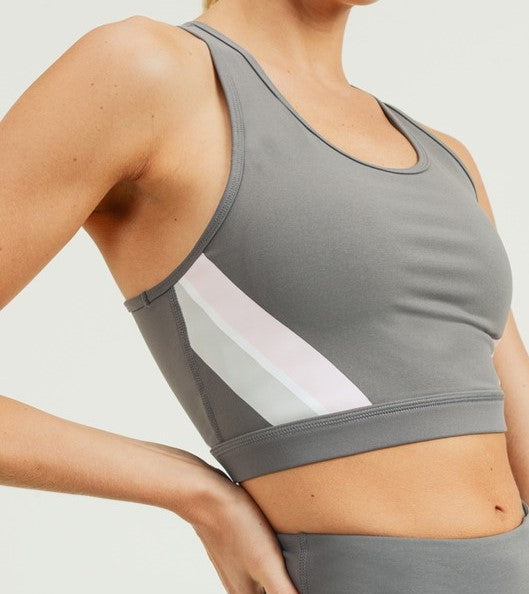 Gray Sports Bra with Pastel Decor