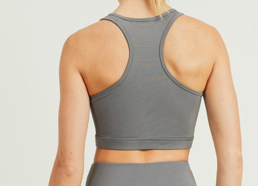 Gray Sports Bra with Pastel Decor