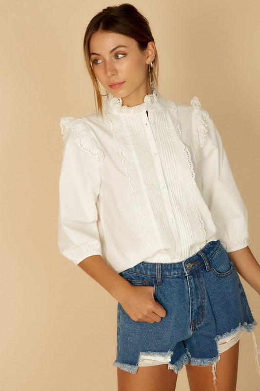 Pleats detail white top
