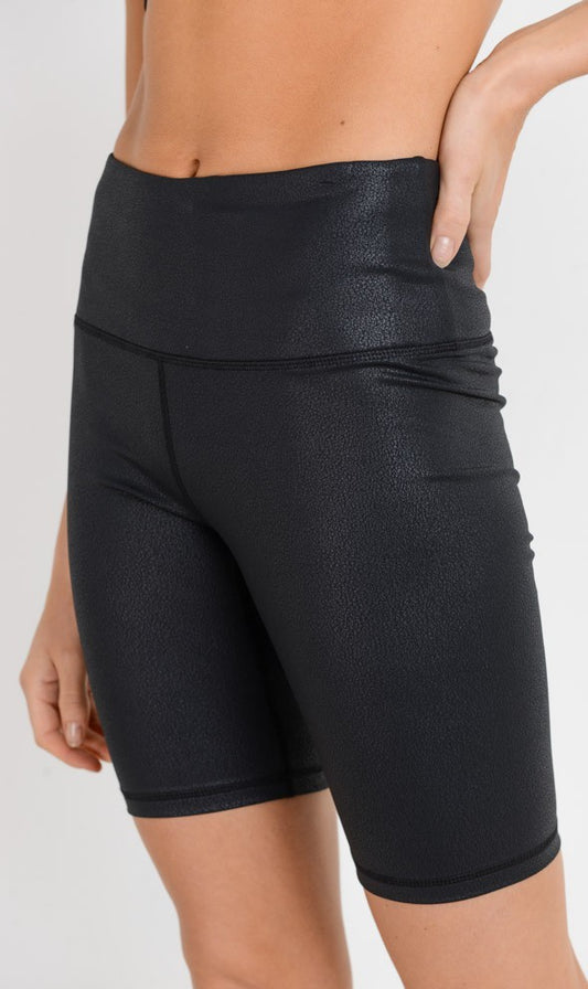 Highwaist Black Foil Biker Shorts