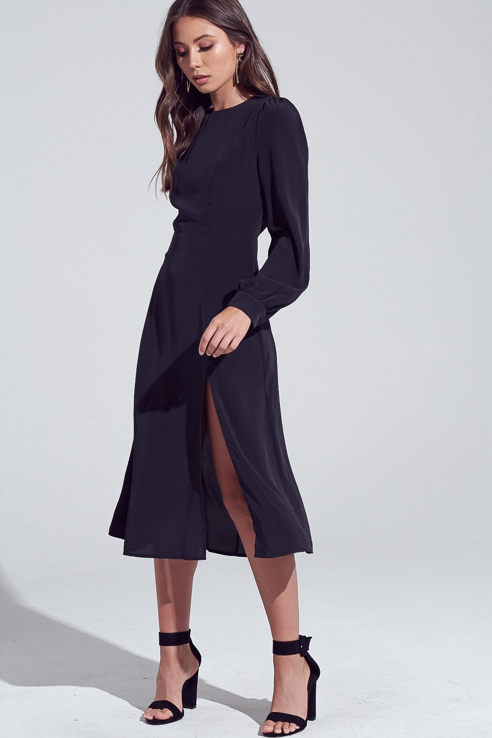 Open back black midi dress