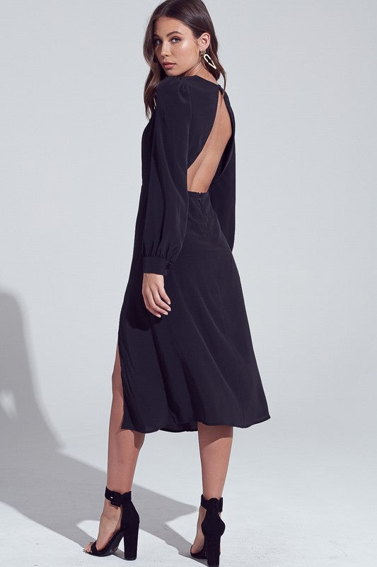 Open back black midi dress
