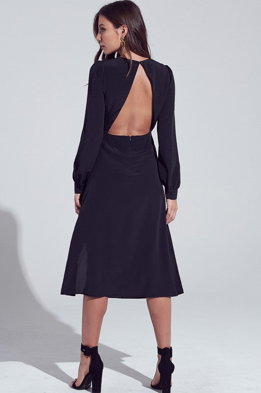 Open back black midi dress