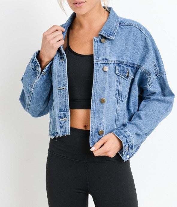Raw & Ribbed Crop Denim Jacket