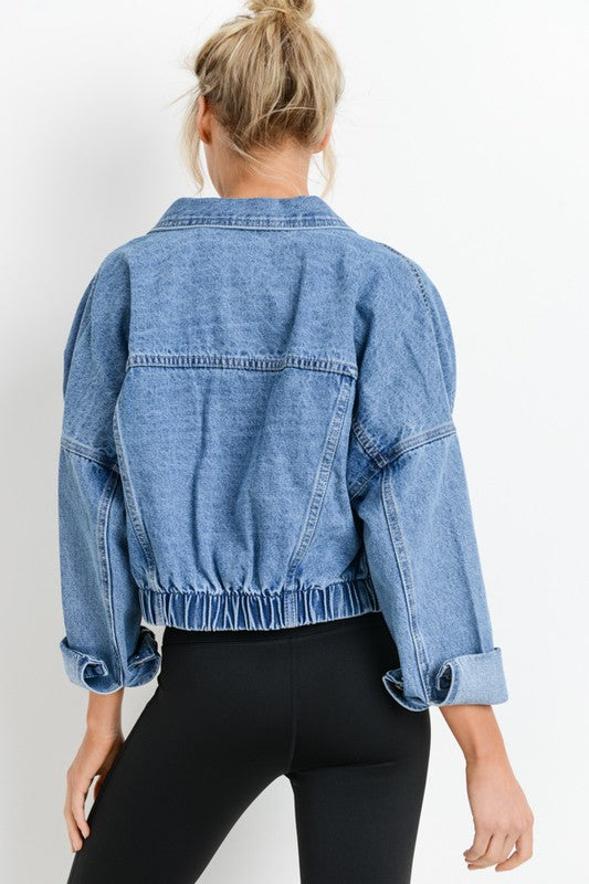 Raw & Ribbed Crop Denim Jacket