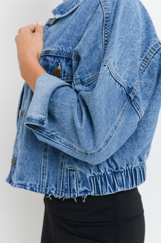 Raw & Ribbed Crop Denim Jacket