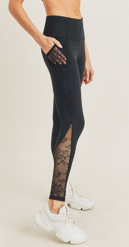 Floral Lace Mesh Black Highwaist Leggings