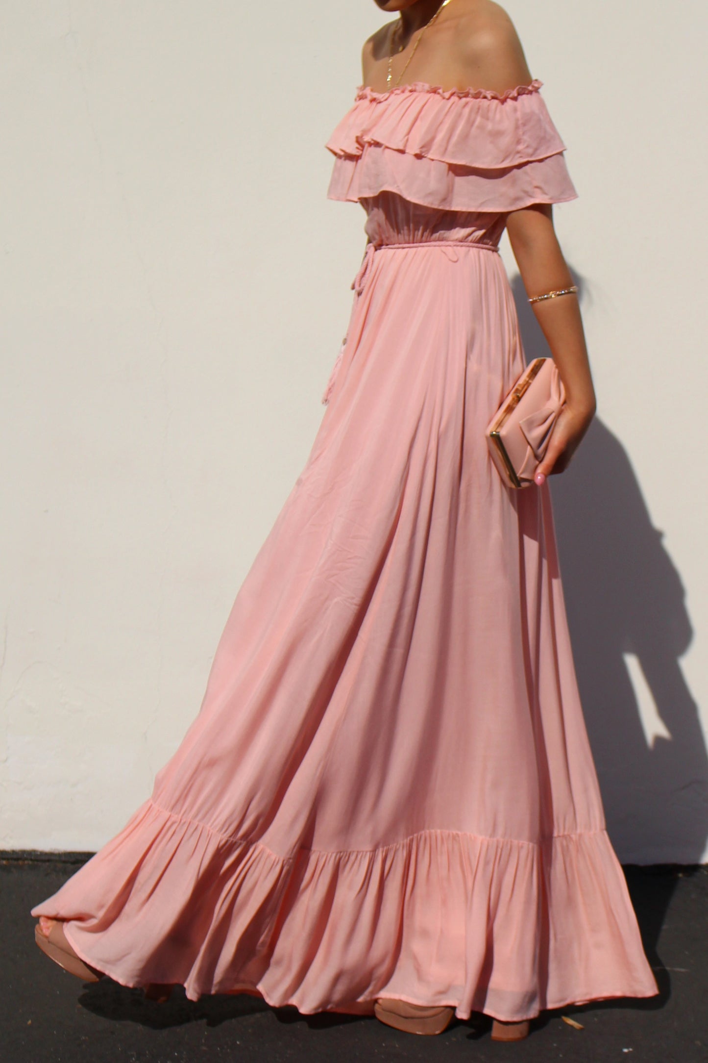 Pink off shoulder maxi dress