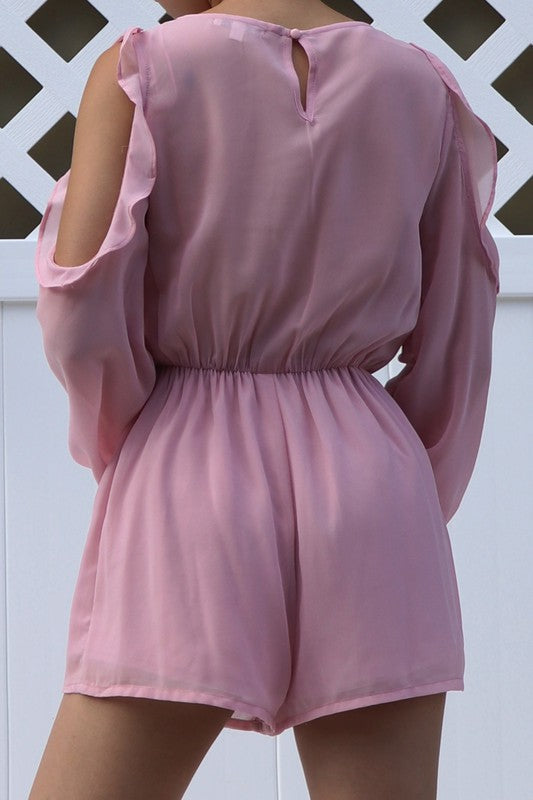 Ruffled long sleeve woven romper