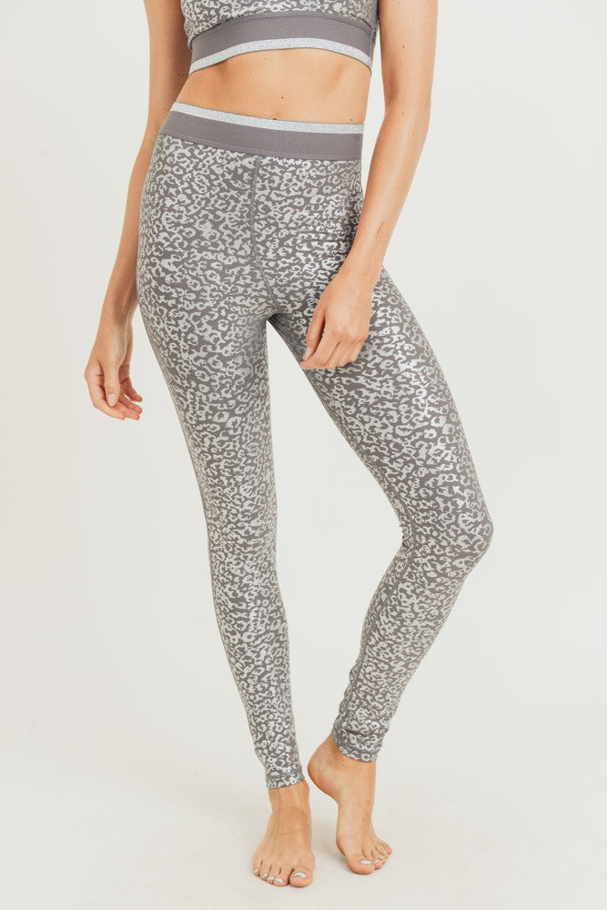 Silver Foil Leopard Print Highwaist Leggings