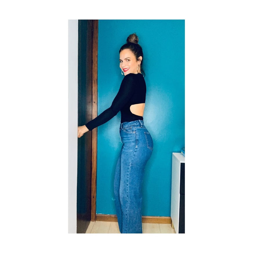 Long sleeve black knit bodysuit