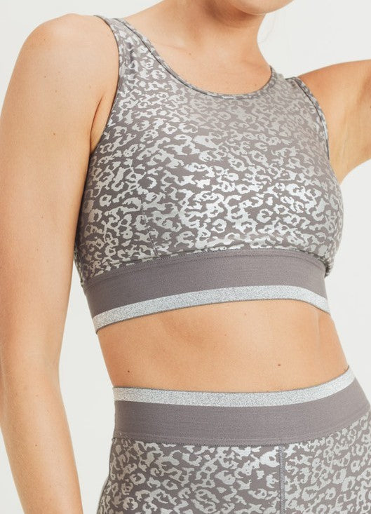 Silver Foil Leopard Print Sport Bra